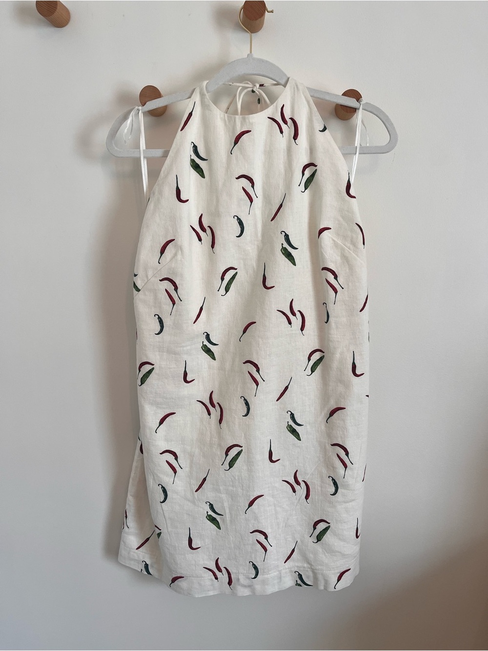 Abercrombie & Fitch White Halter Dress with Red & Green Chili Print
